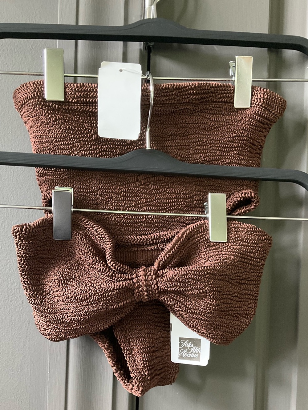 Hunza G Patricia Brown Textured High-Waist Bikini Set